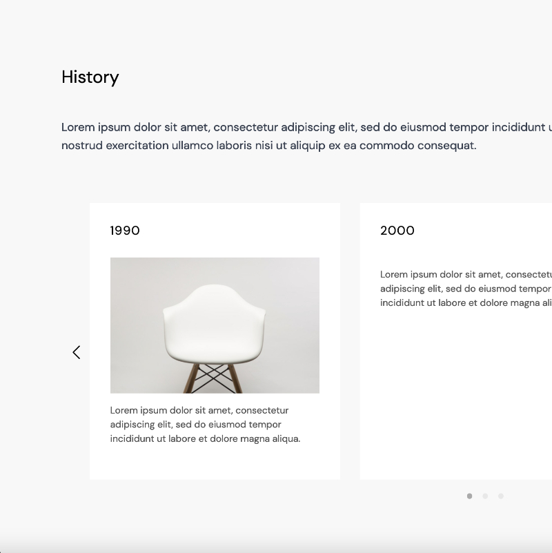 The Anya Nonprofit Website Template includes a beautifully designed History slider section.