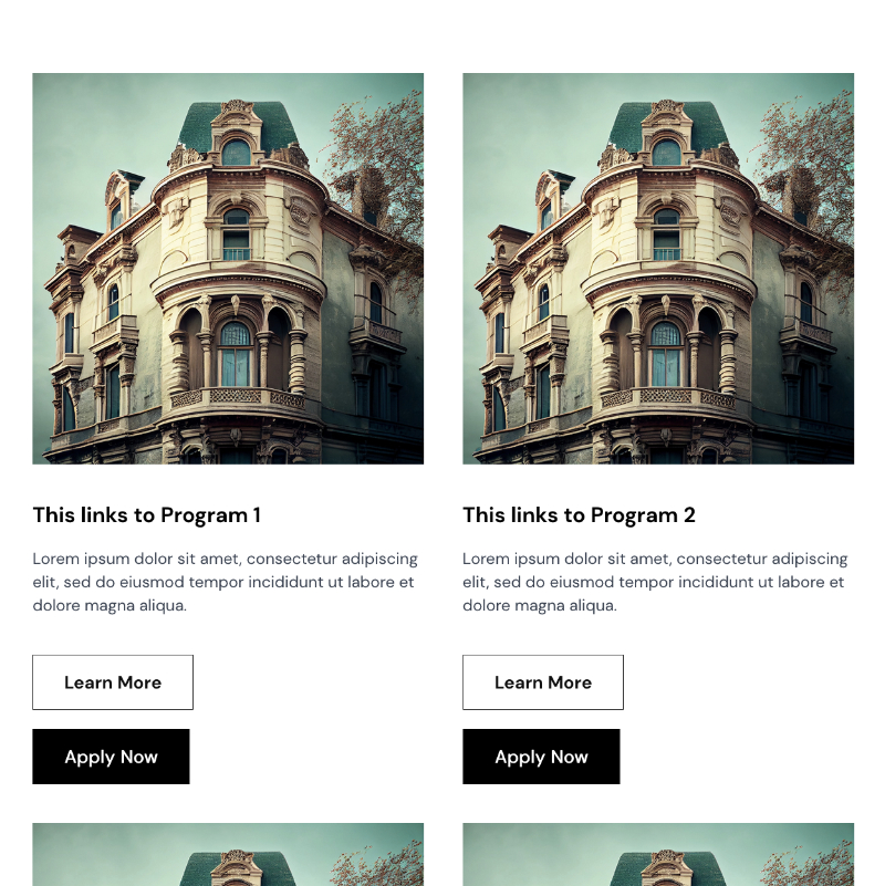 The Anya Nonprofit Website Template comes with pre-built Program teasers and CTA buttons.