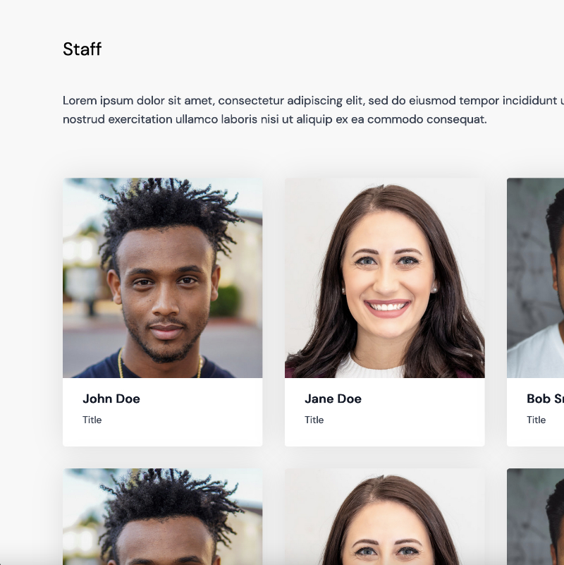 The Anya Nonprofit Website Template has a Staff Profiles section.